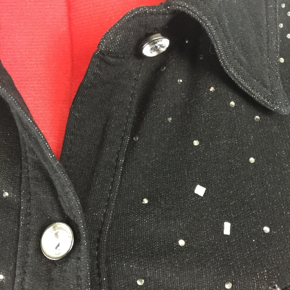 Quacker Factory Black Rhinestone Studded Shirt 1X - Picture 3 of 8